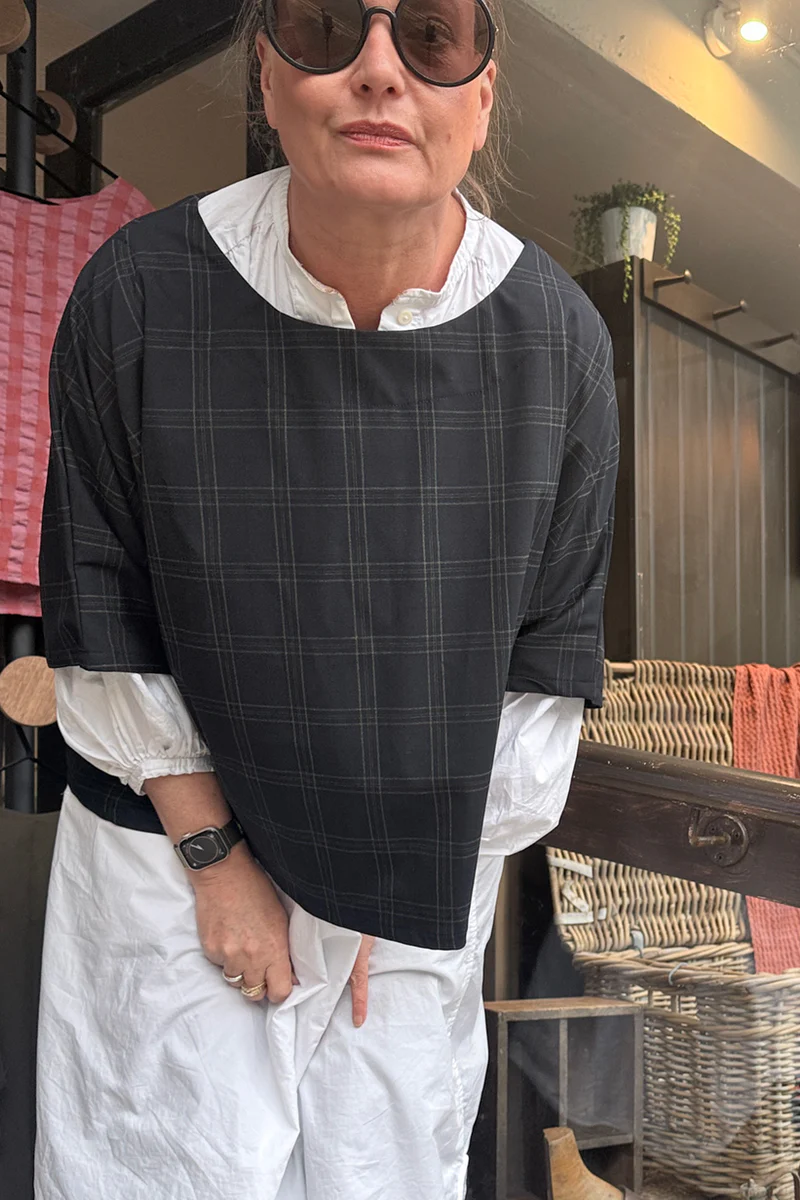 Duds Top - Navy Grey Check