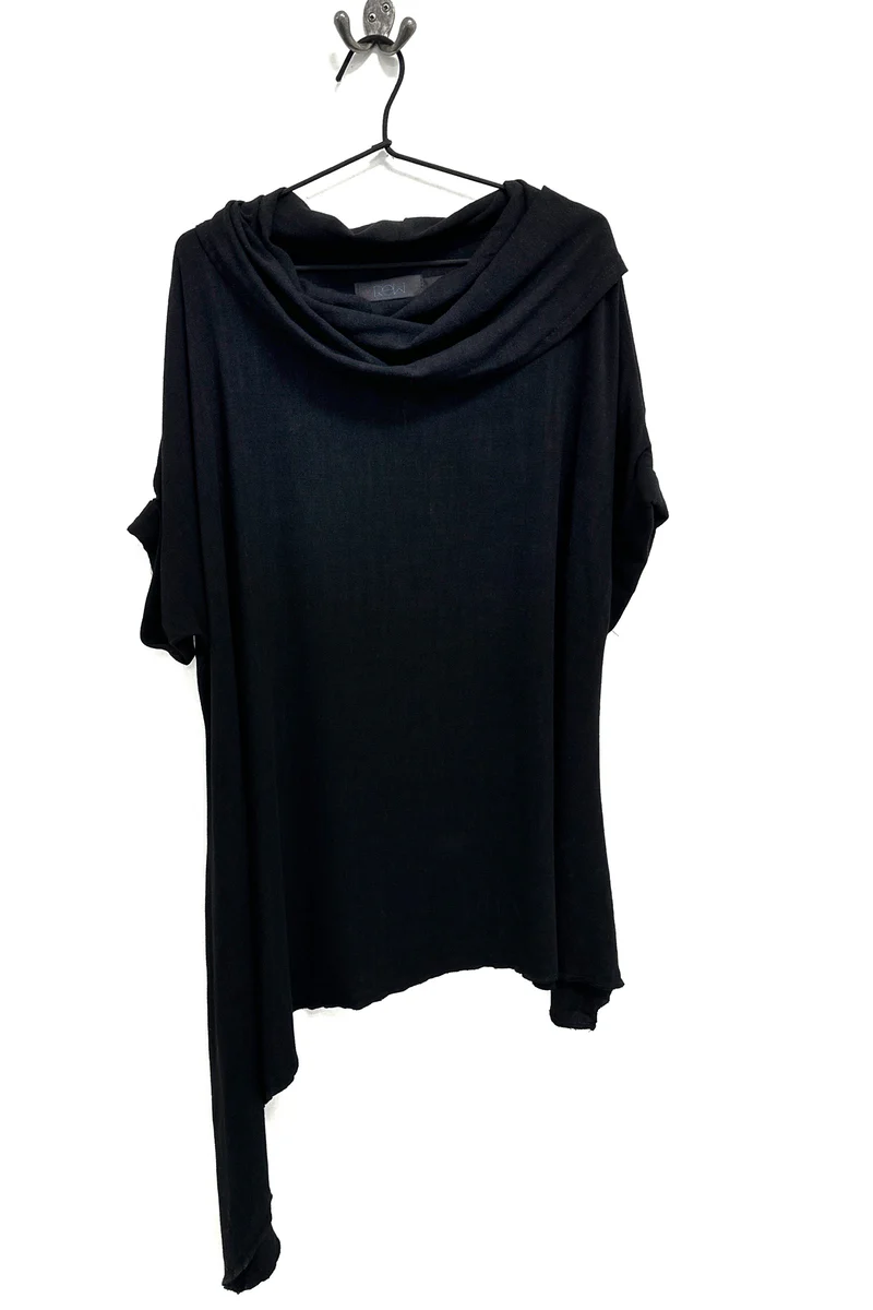 Polly Cowl - Black Linen Asymmetrical  T- shirt - Image 3