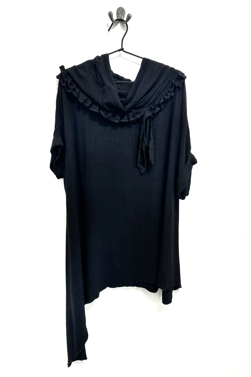 Polly Cowl - Black Linen Asymmetrical  T- shirt - Image 4