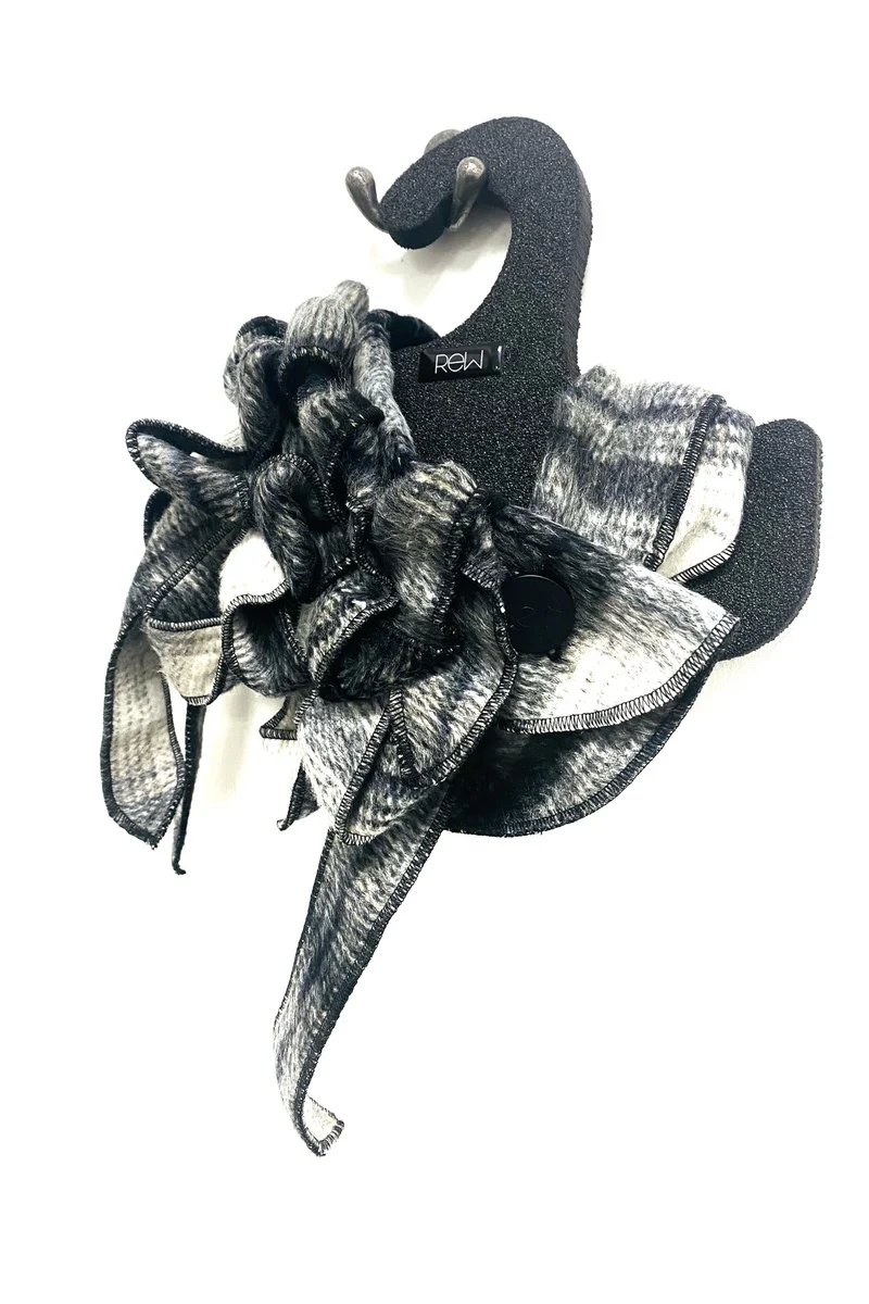 Soft Grey Wool Checked Scarf Collar
